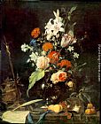 Crucifix Canvas Paintings - Flower Still-life with Crucifix and Skull